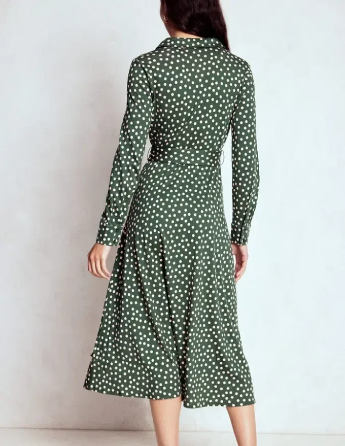 Marcia Jersey Shirt Dress Hunter Green, Painted Dot Marcia Jersey Shirt Dress Hunter Green, Painted Dot