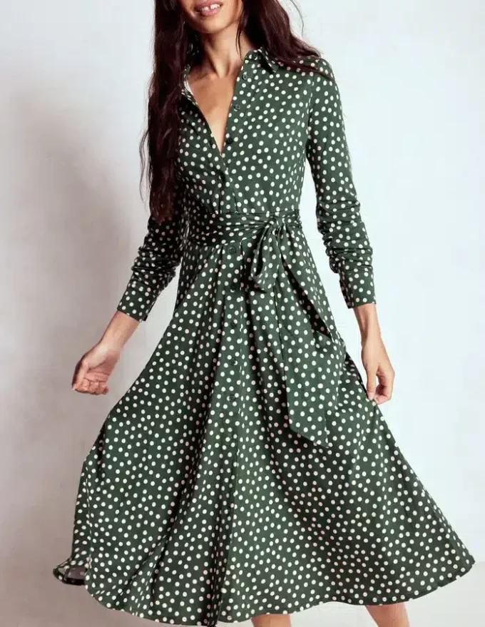 Marcia Jersey Shirt Dress Hunter Green, Painted Dot Marcia Jersey Shirt Dress Hunter Green, Painted Dot