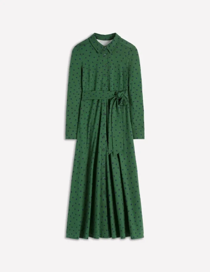 Marcia Jersey Shirt Dress Hunter Green, Painted Dot