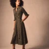 Marcia Jersey Shirt Dress Military Olive, Brushed Animal