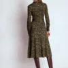 Marcia Jersey Shirt Dress Military Olive, Brushed Animal