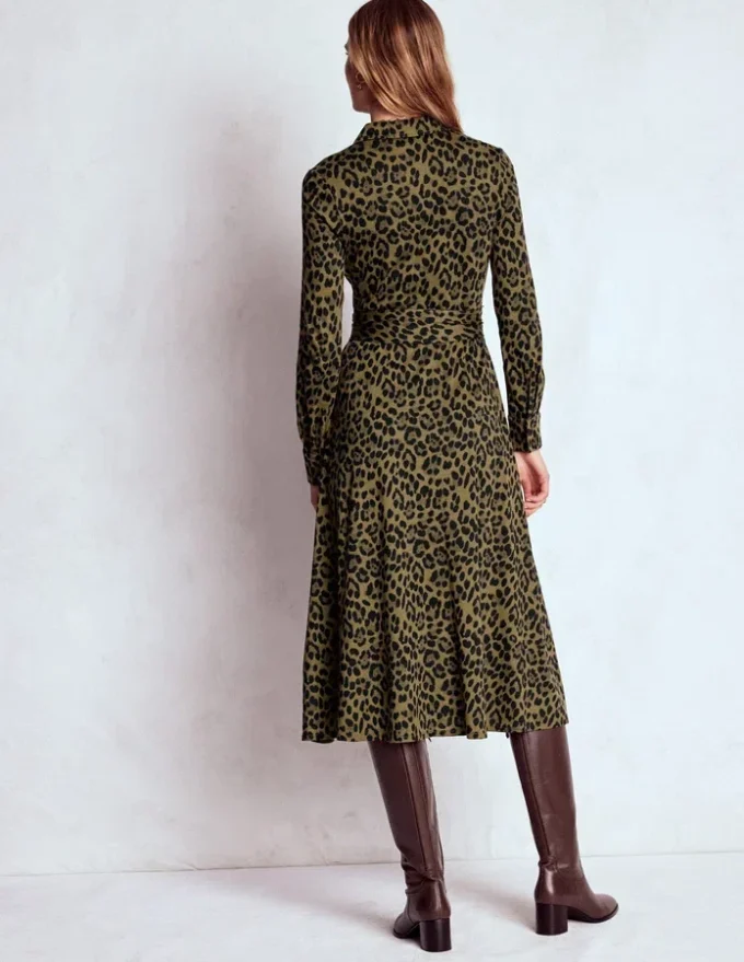 Marcia Jersey Shirt Dress Military Olive, Brushed Animal