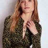 Marcia Jersey Shirt Dress Military Olive, Brushed Animal
