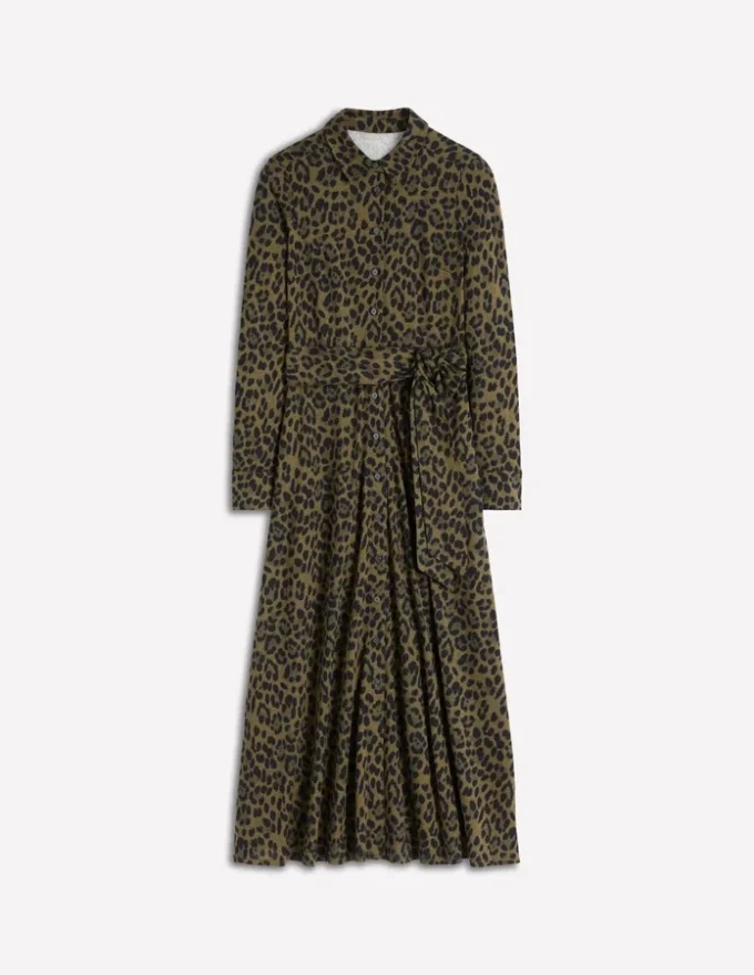 Marcia Jersey Shirt Dress Military Olive, Brushed Animal