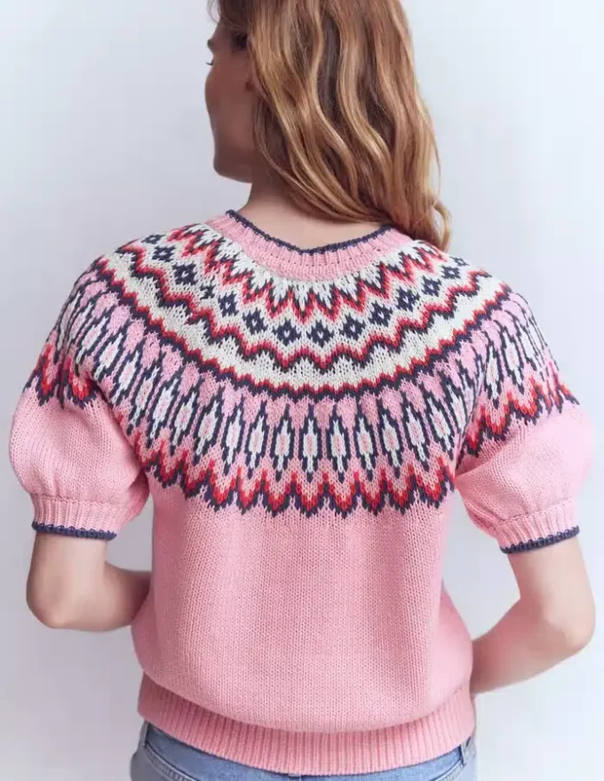 Margot Puff Sleeve T-Shirt Almond Pink Fair Isle