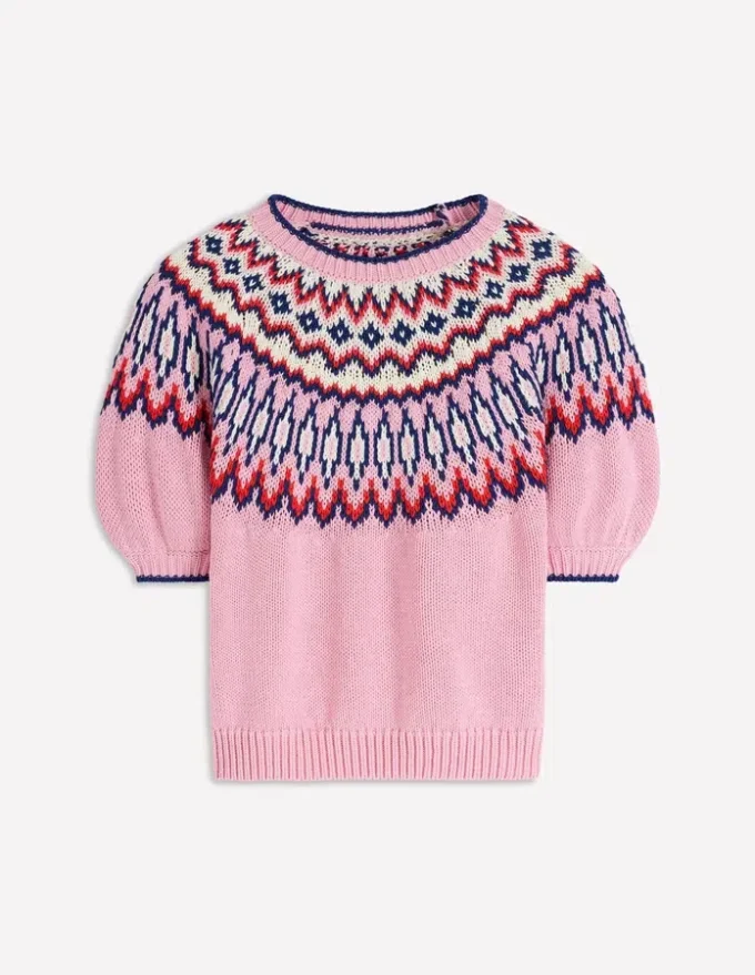 Margot Puff Sleeve T-Shirt Almond Pink Fair Isle