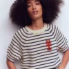 Margot Puff Sleeve T-Shirt Ivory/ Navy Lobster