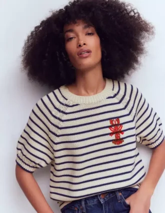 margot puff sleeve t shirt ivory navy lobster 1 330x427 - Margot Puff Sleeve T-Shirt Ivory/ Navy Lobster