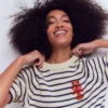 Margot Puff Sleeve T-Shirt Ivory/ Navy Lobster