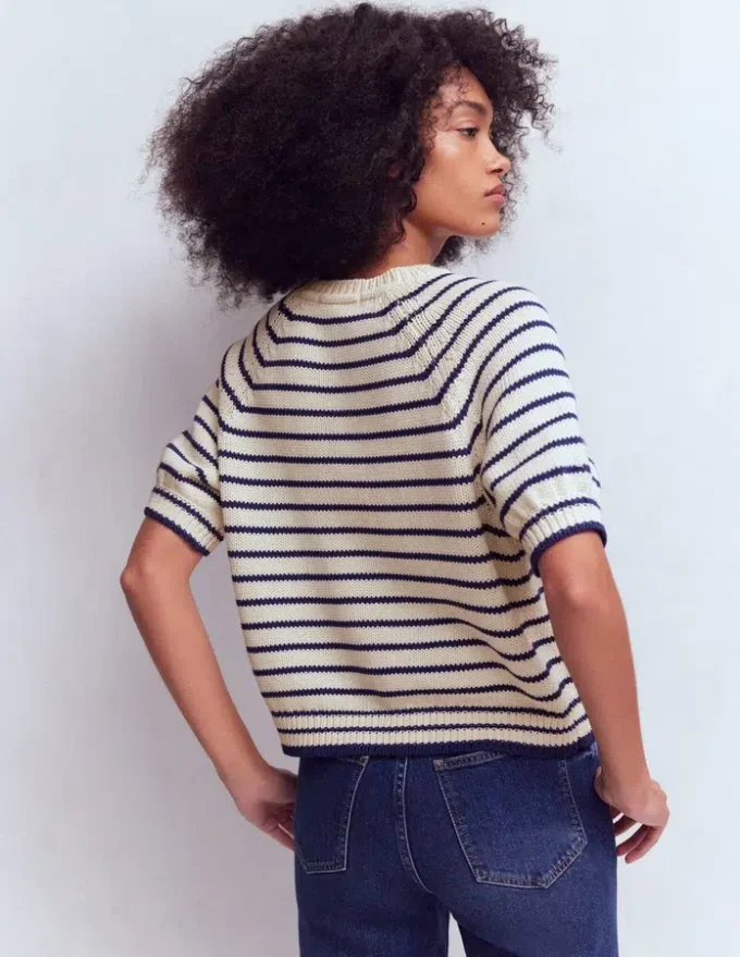 Margot Puff Sleeve T-Shirt Ivory/ Navy Lobster
