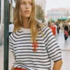 Margot Puff Sleeve T-Shirt Ivory/ Navy Lobster