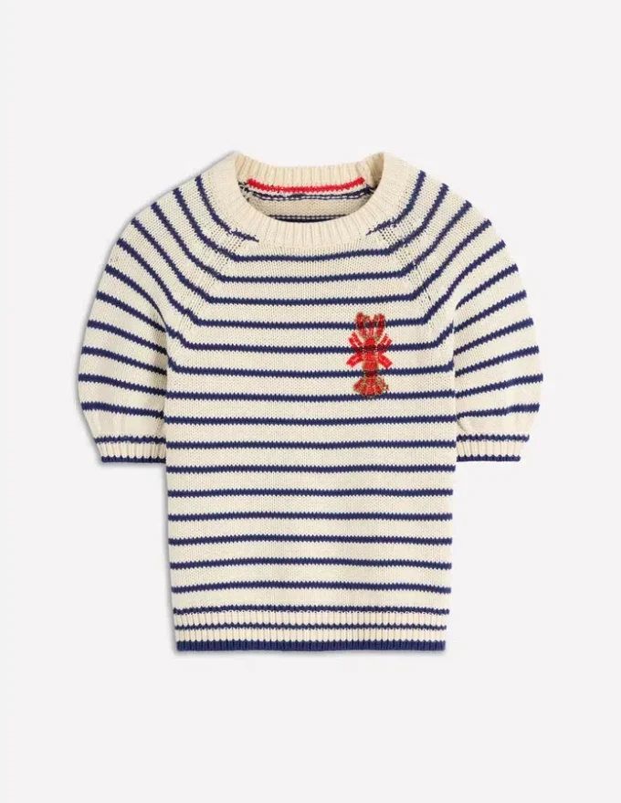 Margot Puff Sleeve T-Shirt Ivory/ Navy Lobster
