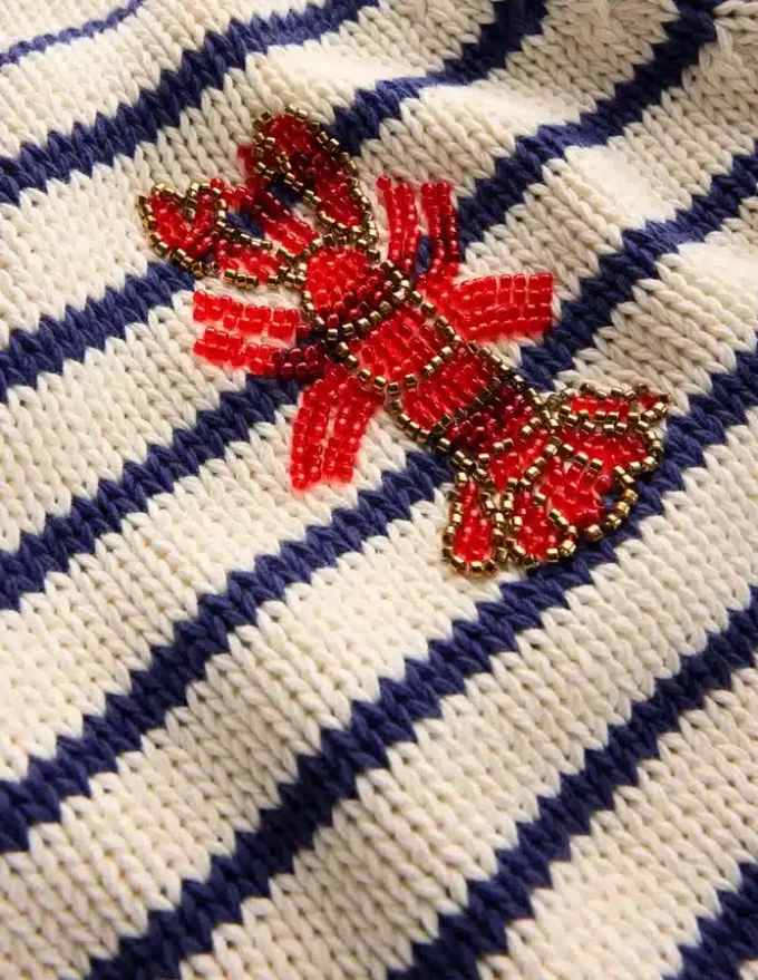 Margot Puff Sleeve T-Shirt Ivory/ Navy Lobster