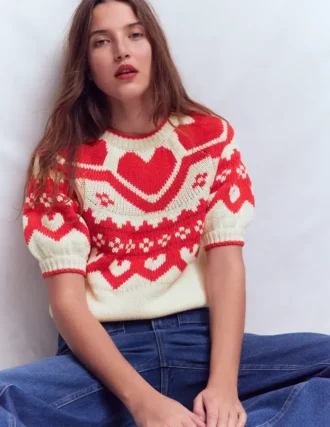 Margot Puff Sleeve T-Shirt Warm Ivory Hearts