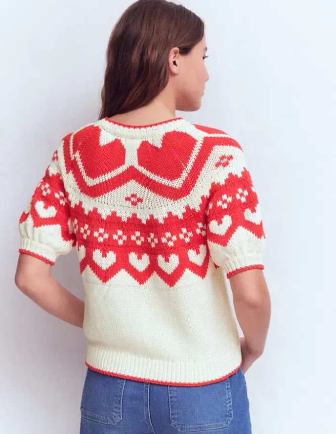 Margot Puff Sleeve T-Shirt Warm Ivory Hearts Margot Puff Sleeve T-Shirt Warm Ivory Hearts