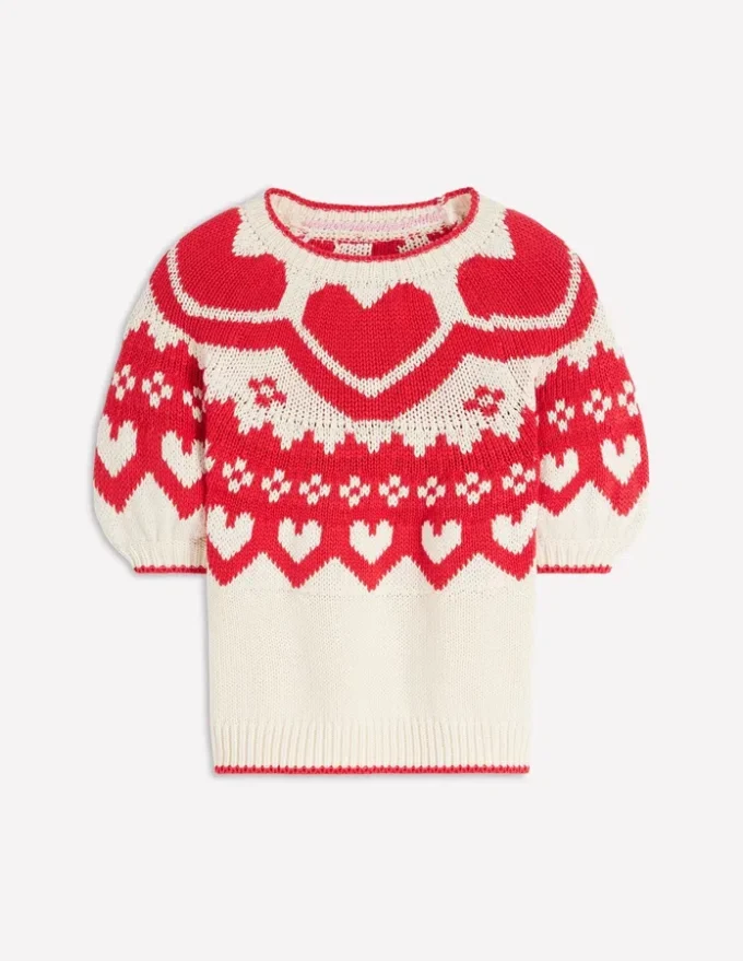 Margot Puff Sleeve T-Shirt Warm Ivory Hearts Margot Puff Sleeve T-Shirt Warm Ivory Hearts