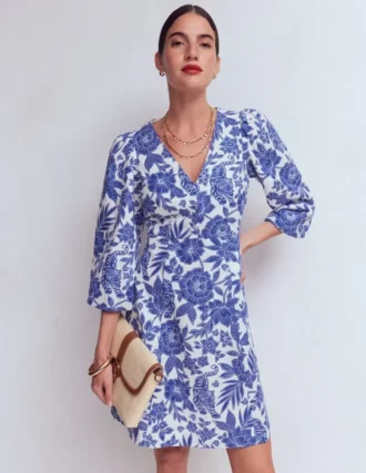 Marla Linen Blend Short Dress Blue Tigers Paradise