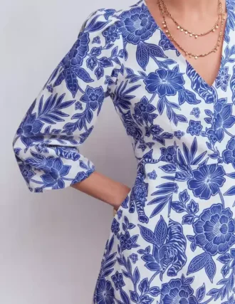 Marla Linen Blend Short Dress Blue Tigers Paradise