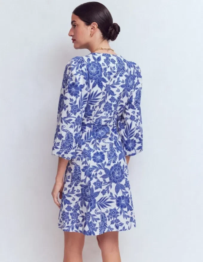 Marla Linen Blend Short Dress Blue Tigers Paradise Marla Linen Blend Short Dress Blue Tigers Paradise