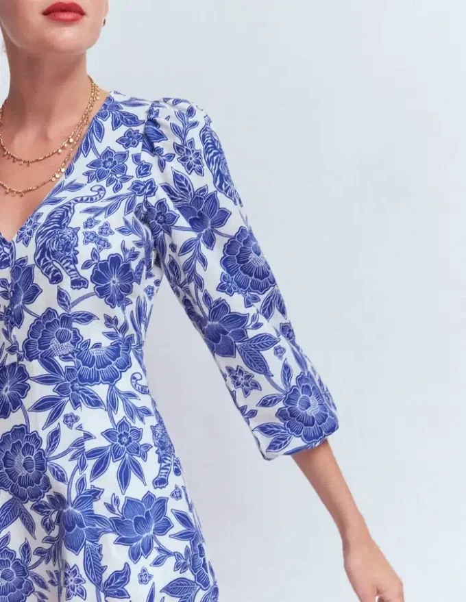 Marla Linen Blend Short Dress Blue Tigers Paradise Marla Linen Blend Short Dress Blue Tigers Paradise
