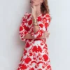 Marla Linen Blend Short Dress Red Elegant Blossom Marla Linen Blend Short Dress Red Elegant Blossom