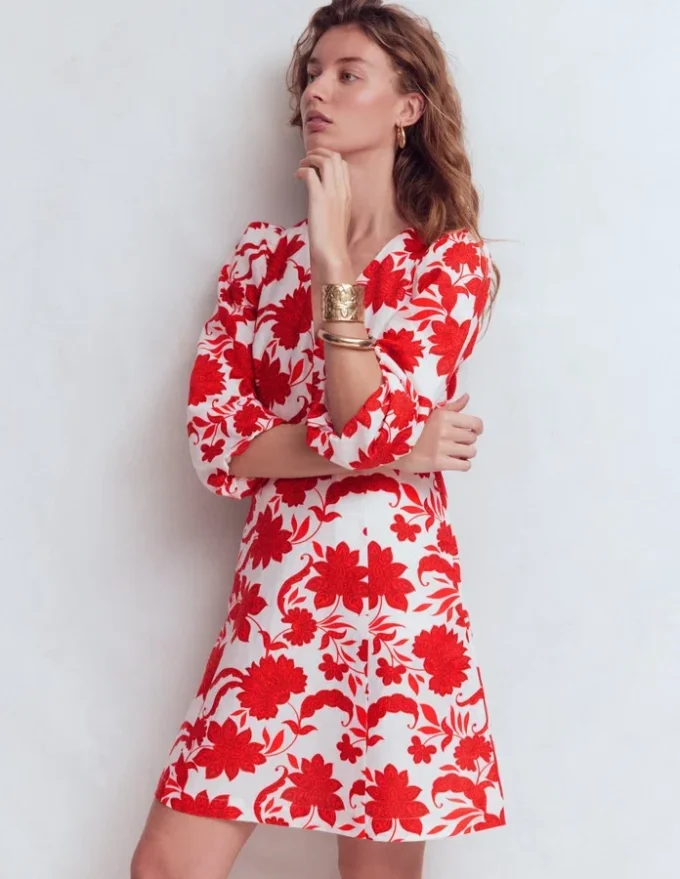 Marla Linen Blend Short Dress Red Elegant Blossom Marla Linen Blend Short Dress Red Elegant Blossom