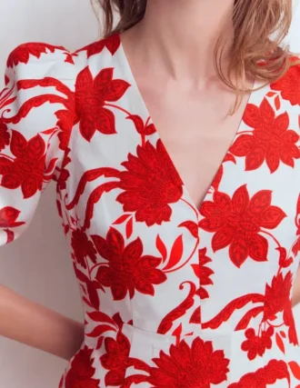 Marla Linen Blend Short Dress Red Elegant Blossom
