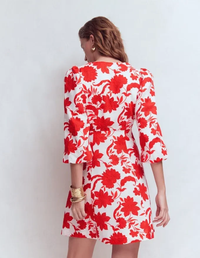 Marla Linen Blend Short Dress Red Elegant Blossom Marla Linen Blend Short Dress Red Elegant Blossom