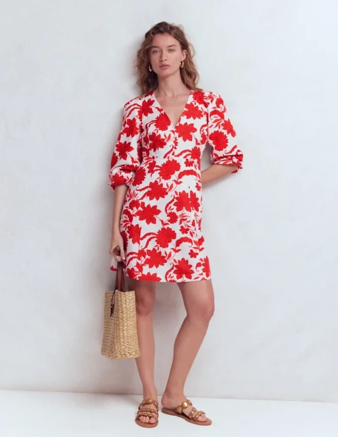 Marla Linen Blend Short Dress Red Elegant Blossom Marla Linen Blend Short Dress Red Elegant Blossom