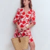 Marla Linen Blend Short Dress Red Elegant Blossom Marla Linen Blend Short Dress Red Elegant Blossom