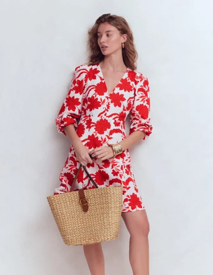 Marla Linen Blend Short Dress Red Elegant Blossom Marla Linen Blend Short Dress Red Elegant Blossom