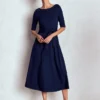 Mathilde Tie Waist Ponte Dress Navy Mathilde Tie Waist Ponte Dress Navy