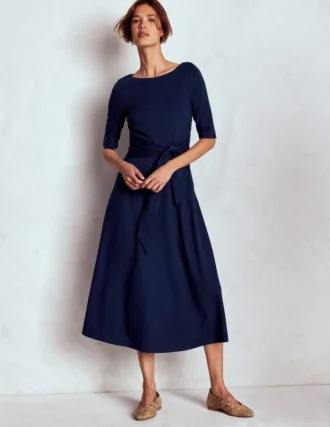 Mathilde Tie Waist Ponte Dress Navy