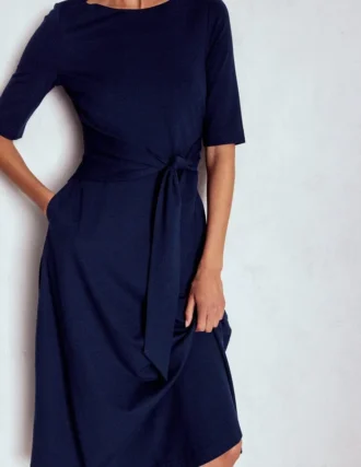 Mathilde Tie Waist Ponte Dress Navy