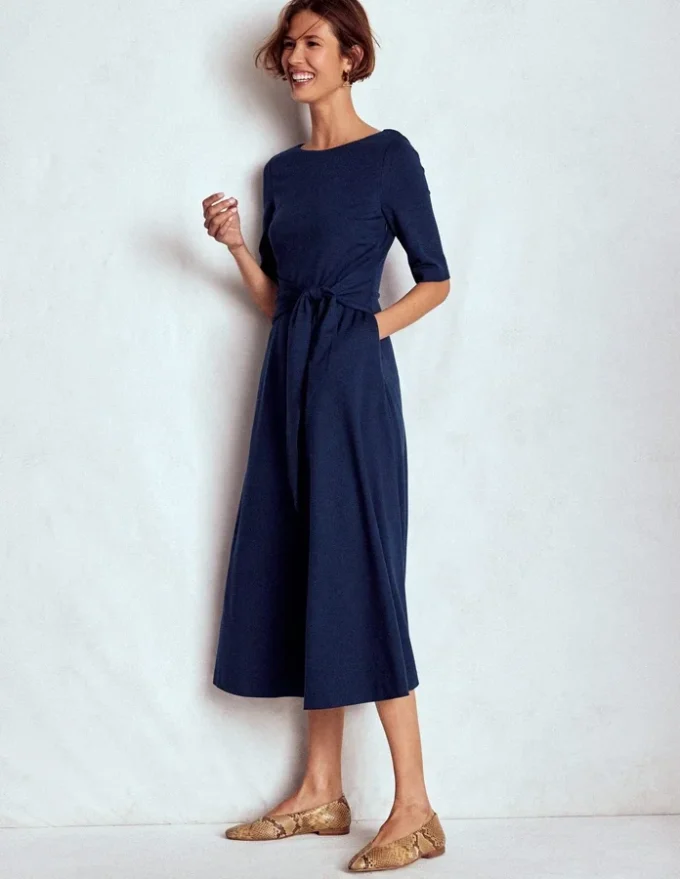 Mathilde Tie Waist Ponte Dress Navy Mathilde Tie Waist Ponte Dress Navy