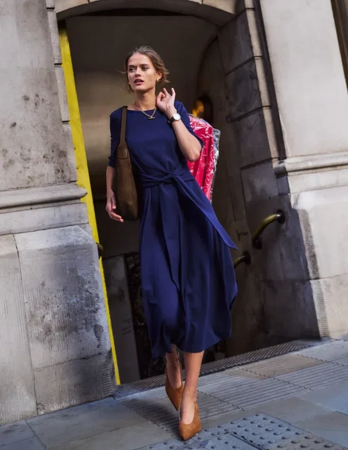 Mathilde Tie Waist Ponte Dress Navy Mathilde Tie Waist Ponte Dress Navy