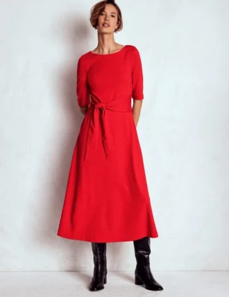 Mathilde Tie Waist Ponte Dress Spicy Red