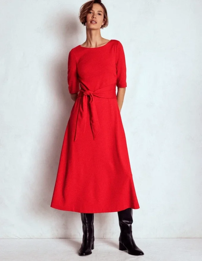 Mathilde Tie Waist Ponte Dress Spicy Red Mathilde Tie Waist Ponte Dress Spicy Red