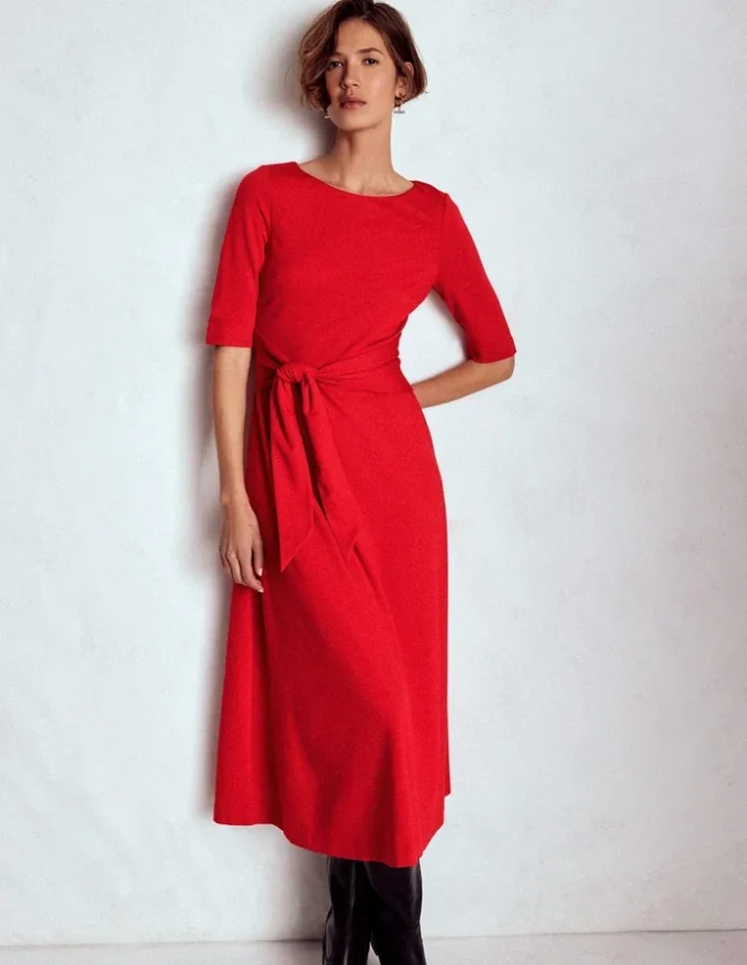 Mathilde Tie Waist Ponte Dress Spicy Red Mathilde Tie Waist Ponte Dress Spicy Red