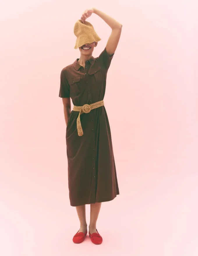 Mavis Midi Jersey Shirt Dress Bitter Chocolate Mavis Midi Jersey Shirt Dress Bitter Chocolate