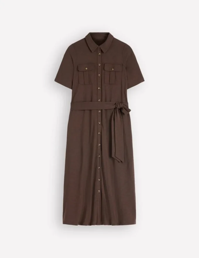 Mavis Midi Jersey Shirt Dress Bitter Chocolate Mavis Midi Jersey Shirt Dress Bitter Chocolate