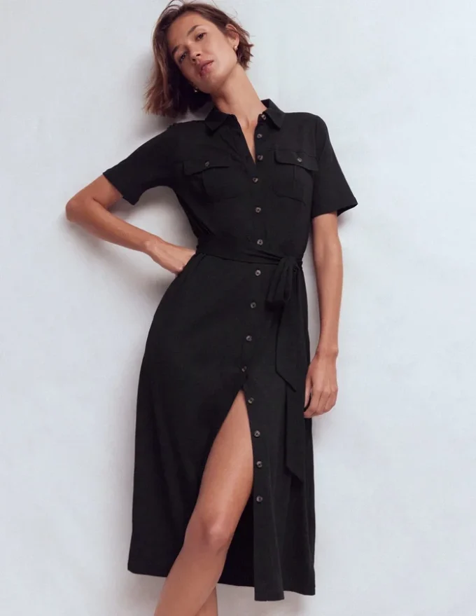Mavis Midi Jersey Shirt Dress Black Mavis Midi Jersey Shirt Dress Black