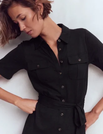 Mavis Midi Jersey Shirt Dress Black
