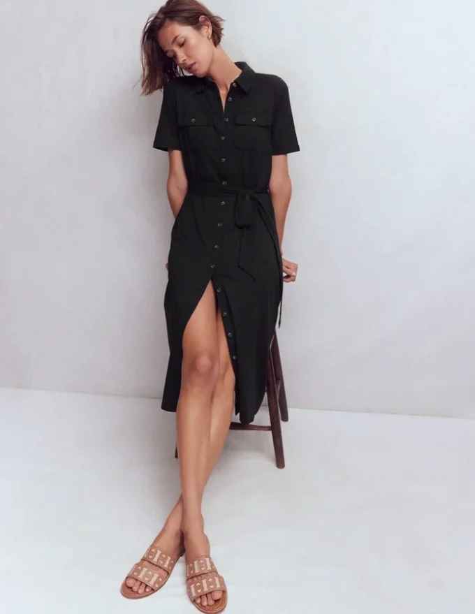 Mavis Midi Jersey Shirt Dress Black Mavis Midi Jersey Shirt Dress Black