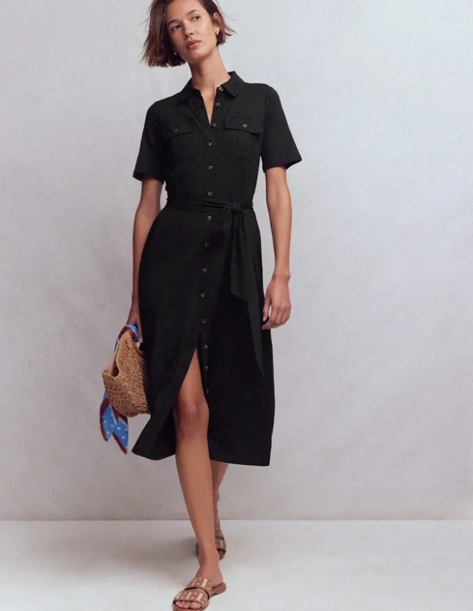 Mavis Midi Jersey Shirt Dress Black Mavis Midi Jersey Shirt Dress Black
