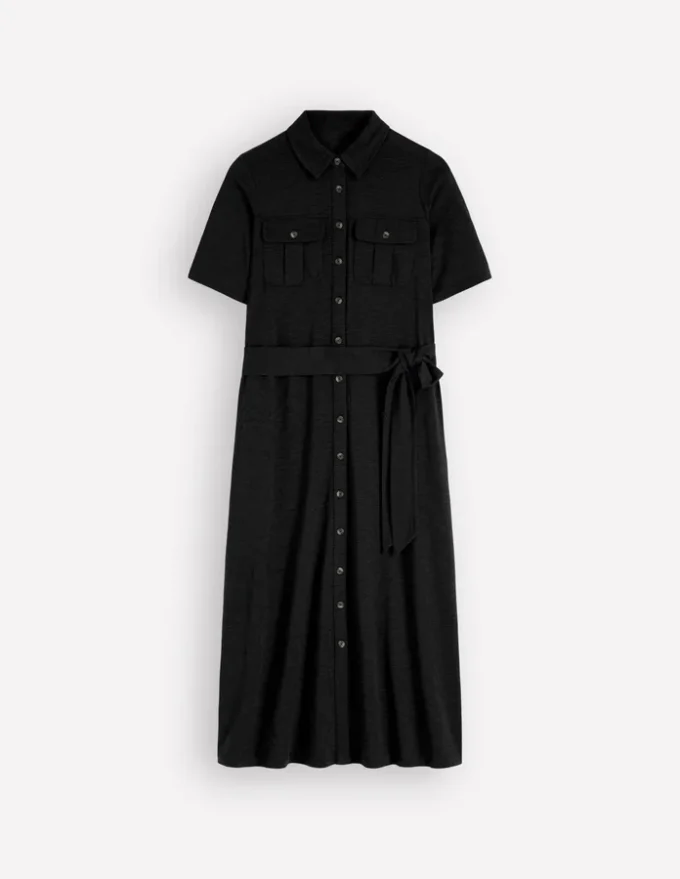 Mavis Midi Jersey Shirt Dress Black Mavis Midi Jersey Shirt Dress Black