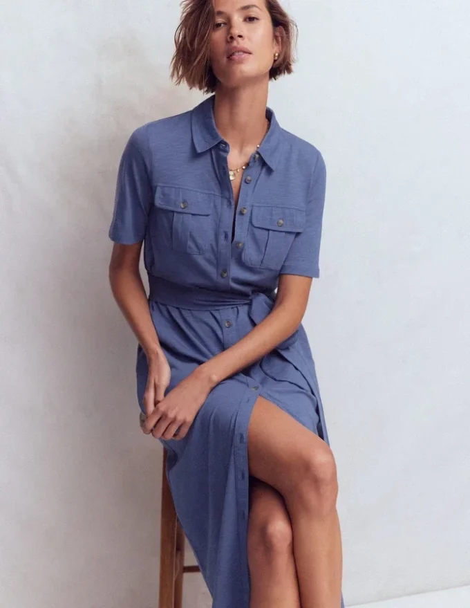 Mavis Midi Jersey Shirt Dress Denim Blue Mavis Midi Jersey Shirt Dress Denim Blue