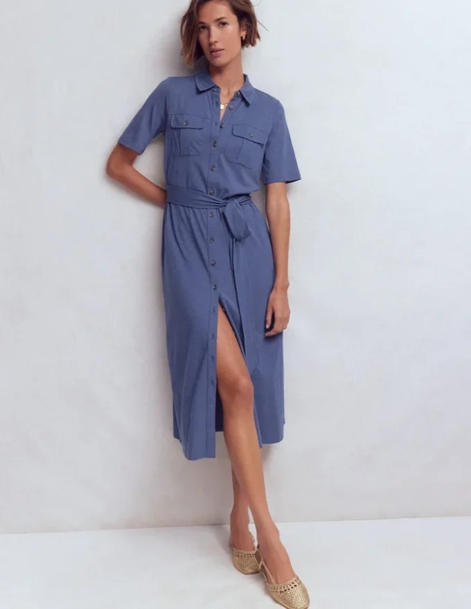 Mavis Midi Jersey Shirt Dress Denim Blue Mavis Midi Jersey Shirt Dress Denim Blue