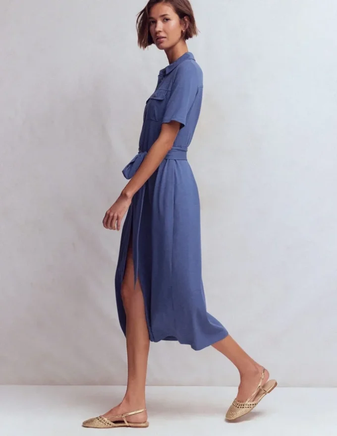 Mavis Midi Jersey Shirt Dress Denim Blue Mavis Midi Jersey Shirt Dress Denim Blue