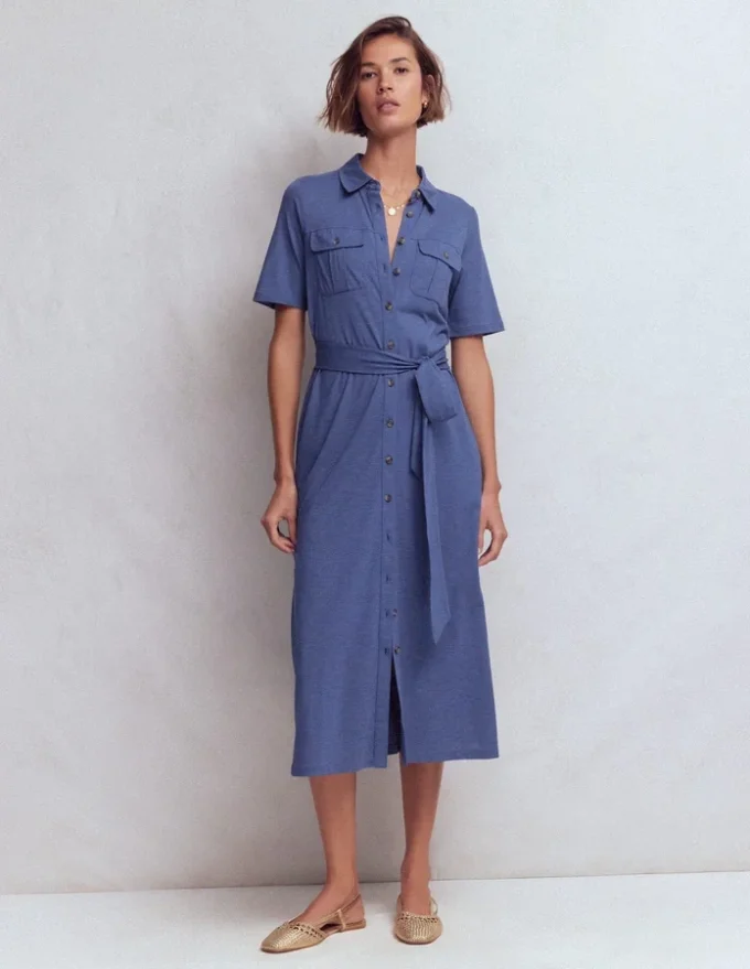 Mavis Midi Jersey Shirt Dress Denim Blue Mavis Midi Jersey Shirt Dress Denim Blue